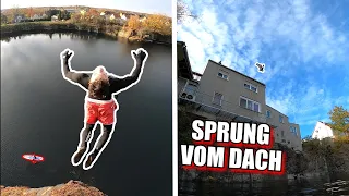 Wir springen vom HAUSDACH !! // 20m Kirchbruch Sprung!