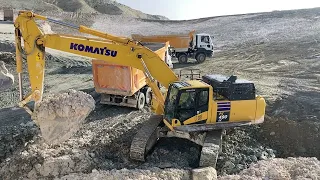 KOMATSU 490 EKSKAVATÖR GÖLET İÇİNDE SÖNMÜŞ KİREÇ YÜKLEME