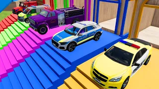 POLICE CAR, FIRE TRUCK, AMBULANCE, COLORFUL CARS FOR TRANSPORTING! -FS 22