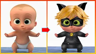 Boss Baby Glow Up Into Miraculous Cat Noir And Ladybug - Miraculous Cartoon Art