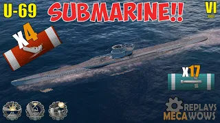 SUBMARINE U-69 4 Kills & 74k Damage | World of Warships Gameplay