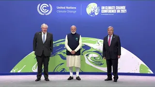 Boris Johnson and Antonio Guterres welcome PM Modi to COP26 venue in Glasgow, Scotland