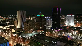 Rochester NY 4K Drone Stock Footage -  Rochester Orbit Night