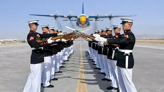 Massive Blue Angels Plane Low Pass During US Marines Silent Drill Platoon