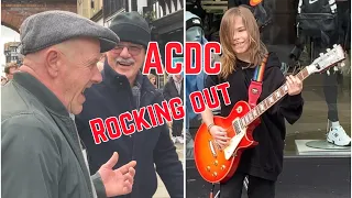 THUNDERSTRUCK ACDC / CROWD ROCK to awesome street performance / 10 year old / first time song out