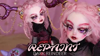 CHRISTMAS REPAINT ! Dark Reindeer Tiny BJD Doll Leaves Mili OOAK Custom Doll Tutorial •JackyOhhh