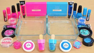 Neon Pink vs Blue - Mixing Makeup Eyeshadow Into Slime ASMR