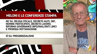 Floris fa una domanda su Giorgia Meloni. E Vecchioni scoppia a ridere: "Non riesco a dare altra ...