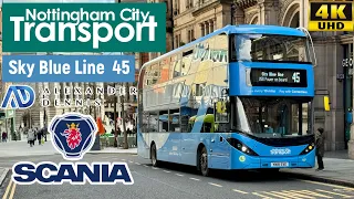 [Nottingham City Transport: Sky Blue Line 45 to Mapperley & Gedling] ADL Enviro400City Scania N280UD