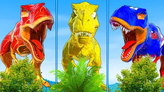 One Spiderman T-Rex vs All Dinosaurs Fighting Colorful Dinosaurs in Jurassic World Evolution