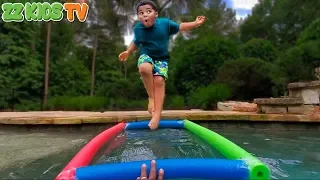 Boys vs Girls Jumping Through Impossible Shapes Into Swimming Pool!