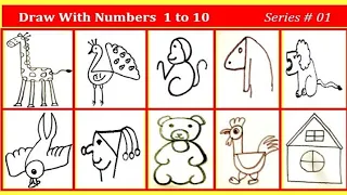 Draw from Numbers | Step by step using 123 | 1 to 10 simple Drawing for Kids | Fun with Number 1234