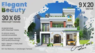 30X65 Feet | 1950 Sqft Classical House Design with Office | 9X20 Meter House | ID-127