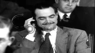 Howard Robard Hughes, Jr. listens to testimony during Senate Hearings,1947 in Was...HD Stock Footage