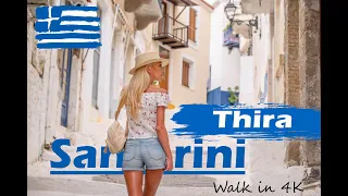 THIRA (FIRA) WALK, Santorini Greece 2022 - Greek Music & Amazing Views in 4K❗