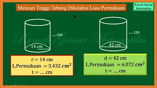 CARA MENGHITUNG TINGGI TABUNG JIKA DIKETAHUI LUAS PERMUKAANNYA #tabung