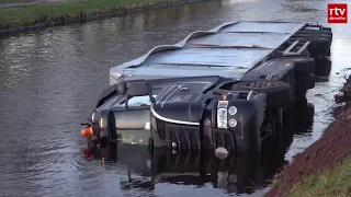 Dronken chauffeur belandt met volle vrachtwagen in kanaal
