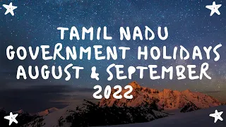 Government Holiday List August 2022 & September 2022 | Tamil Nadu Public Holidays