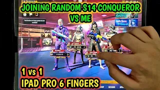 JOINING RANDOM S14 CONQUEROR AND CHALLENGING HIM FOR 1 VS 1 TDM | IPAD PRO PUBG | 6-FINGERS CLAW