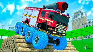 Rescue Police Car and Construction Vehicles Bulldozer, Road Roller, Fire engine