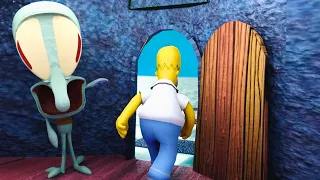 Squidward Kicking Simpsons Out of His House