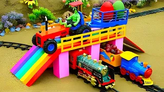 DIY tractor mini bridge construction | How to heavy trolley safety pass over train | Sano KIds Land