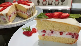 Торт з полуницею та глазуррю з білого шоколаду та желатину! / Cake with strawberries!