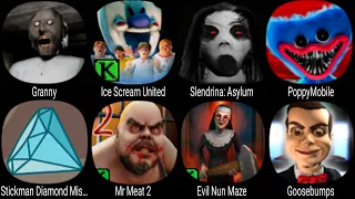 Granny, Ice Scream United, Slendrina Asylum, PoppyMobile, Mr Meat 2, Evil Nun Maze, Goosebumps