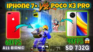 Poco x3 Pro Vs iPhone 7 Plus PUBG COMPARISON 😱 Android 90 Fps Vs iOS 40Fps 🥶