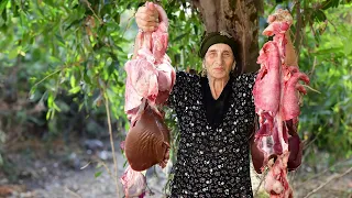 Homemade Fried Buns with Lamb Lung | Azerbaijan Village life