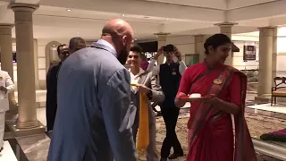 Triple H warm and traditional welcome in India. Triple H arrives to India to promote live events.