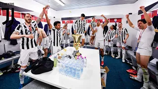 Juventus FC Celebrating In Locker Room After Coppa Italia Final Victory Against Atalanta