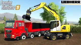 Farming Simulator 19 - LIEBHERR 918 Wheeled Excavator Loads The Dirt Into The Man Dump Truck