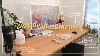 cozy desk makeover + first pc / affordable, functional desk setup  🖥🖱/ unboxing, tech haul