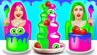 Розовая VS Зеленая Еда Челлендж | 100 слоев сладостей одного цвета 24 ЧАСА от RATATA COOL