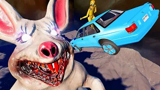 Cars Jumping into Mouth of Horror Rabbit - BeamNG.drive