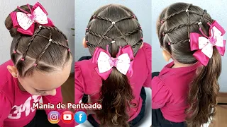 Penteado Infantil com amarração ou coque | Bun or ponytail hairstyle with braid for little girls