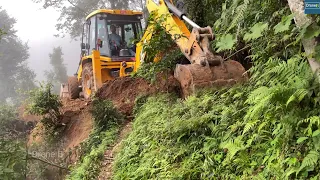 On a Very Good Foggy Day-a New Hilltop Road Construction with JCB Backhoe