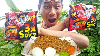 Korean 3x Spicy Noodles with two King Chilli // Nagas colls //Mukbang Northeast India.