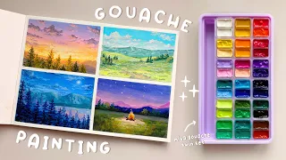 🎨 painting peaceful gouache landscapes 🌷 himi gouache 36 twin set unboxing + swatching 🌅