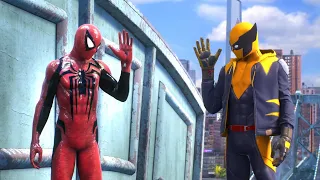 Peter and Miles Fight Hunters with Red Anti-Venom and Wolverine Suits - Spider-Man 2 PS5