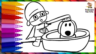 Dibuja y Colorea A Pocoyó Bañando A Loula 👶🦸‍♂️🛁🐶 Dibujos Para Niños