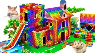 Build America Castle House con tobogán de juegos para hámster con bolas magnéticas (satisfactorio)