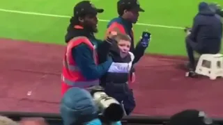 The pitch invader at West Ham yesterday.