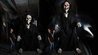 Giant GRIM REAPER Animatronic Stands Up 13 ft Tall with Warning People to BEWARE