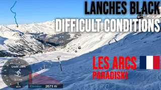 [4K] Skiing Les Arcs, Lanches (Black) Under Difficult Conditions, Paradiski France, GoPro HERO11