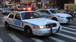 NYPD Crown Victoria + Police Cars, Fire Trucks & Ambulances responding with siren and lights