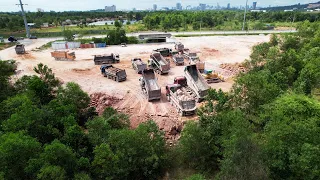 Part5, Continue Land Fill Clearing Forest Dozer Tirelessly Push Stones Acattered, Trucks Adding Rock