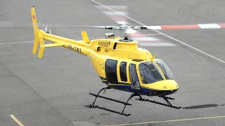 Brand new private Bell 407 GXi landing, close up and take off at Nancy