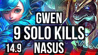 GWEN vs NASUS (TOP) | 9 solo kills, Dominating | NA Master | 14.9